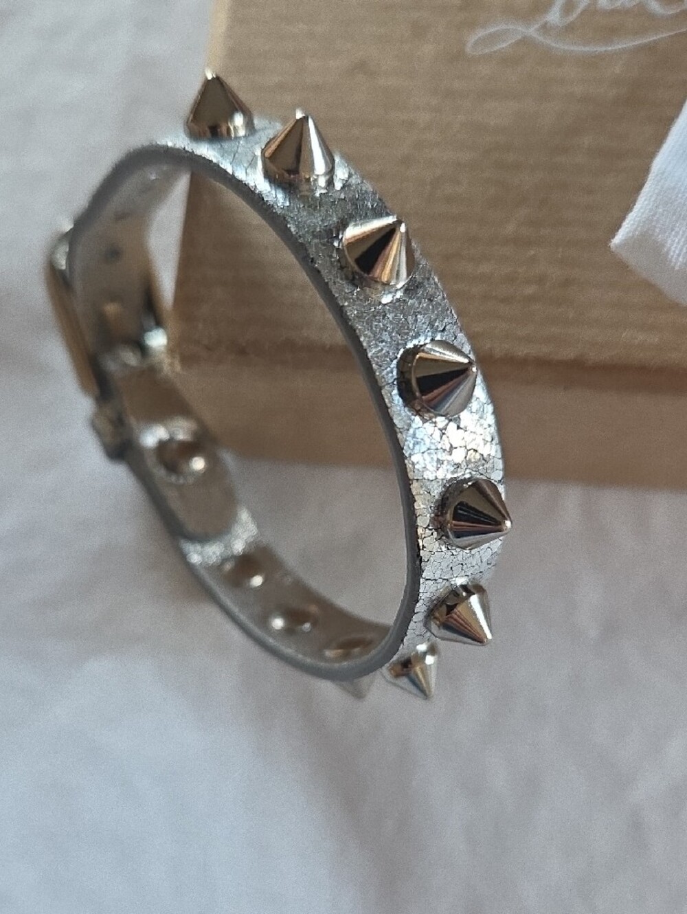 Christian Louboutin Silver Leather Spike Bracelet - Picture 5 of 14